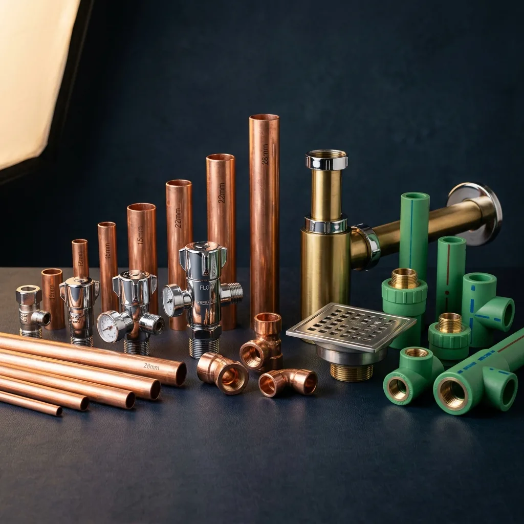 Premium plumbing fittings and pipes — copper pipes, valves and connectors