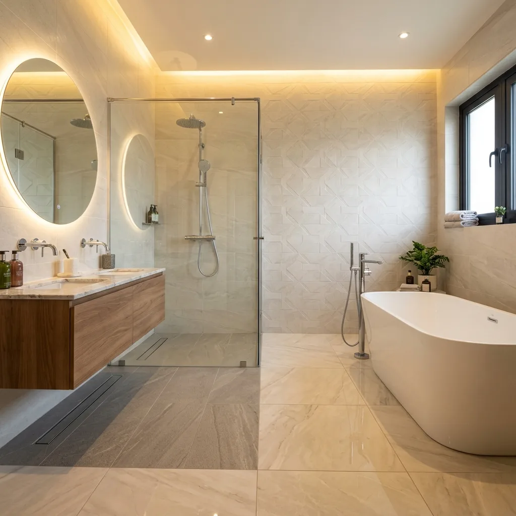 Elegant large-format vitrified tile installation in a modern interior